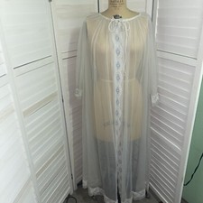 Vintage MISS ELAINE White Sheer Lace ROBE Cover Up One Size