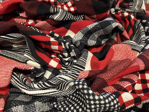 Waterfall Textured Scuba Stretch Jersey Fabric, Per Metre - Patchwork Check - Picture 4 of 4
