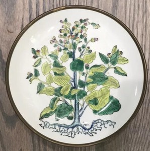 Vintage-Flowering-Tree-Bowl-Porcelain-Encased-In-Brass-Hand-Decorated