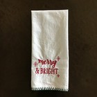 Merry & Bright Christmas Tea Towel Cotton Holiday Home Embroidered