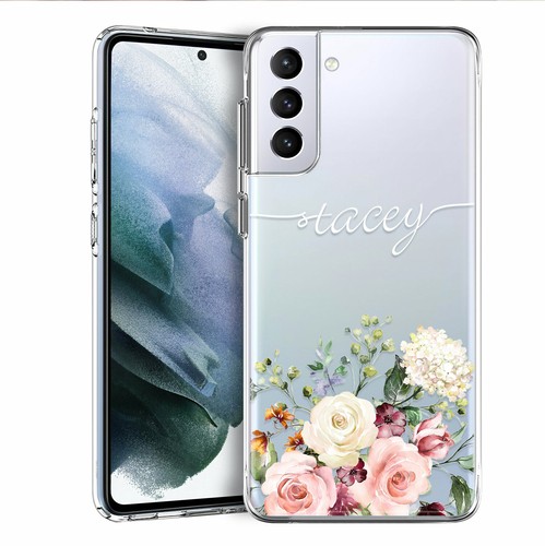 Floral Personalised Case Clear Phone Cover For Samsung Galaxy S24 S23 FE S22 S25 - Photo 5 sur 100