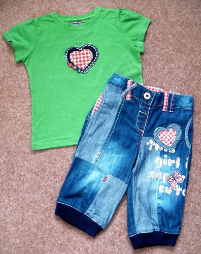 GIRLS NEXT HEART T-SHIRT TOP CROP DENIM JEANS 2-3 YRS SUMMER HOLIDAY PANTS COAT - Picture 9 of 12