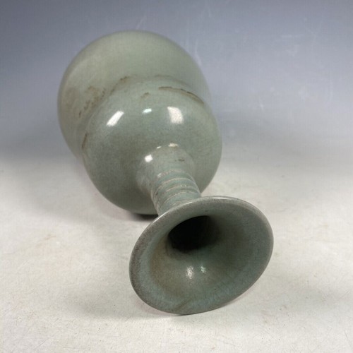 11.0" old antique song dynasty guan kiln ru porcelain sky cyan glaze poetry vase - Picture 9 of 9