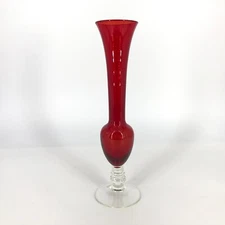 Lefton Hand Blown Glass Works Red Glass Bud Vase Made in Japan 8.5"