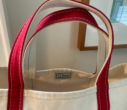 Vintage LLBEAN Boat & Tote Canvas Bag Red & Ivory/ 11” X14” W/ JOW Initials USA - Picture 9 of 14