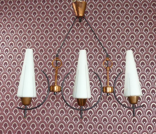 60er Jahre Hängelampe KUPFER 3 flammig space age sputnik mid century vintage 60s - Bild 1 von 9