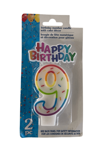 Number 9 Birthday Candle & Cake Topper Set, 2pc, Rainbow Sprinkles, Unisex - Picture 5 of 5
