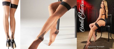 /'Cottelli Collection/' 15 Denier Flesh Stay Ups Seamed Stockings with Lace Ban...