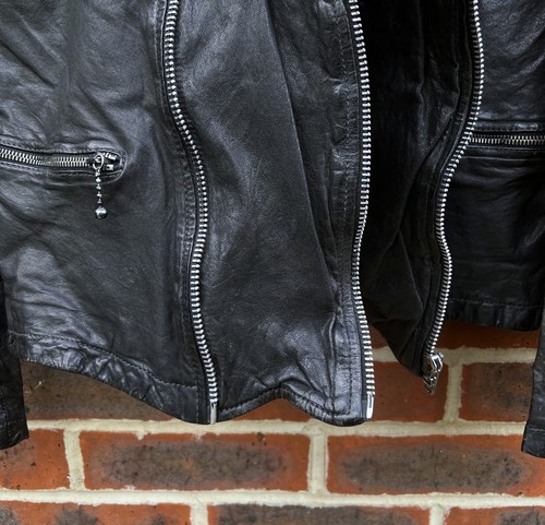 All Saints Mens REPLICA Leather Biker Jacket Large Moto Bomber Rock 4 - Picture 16 of 20