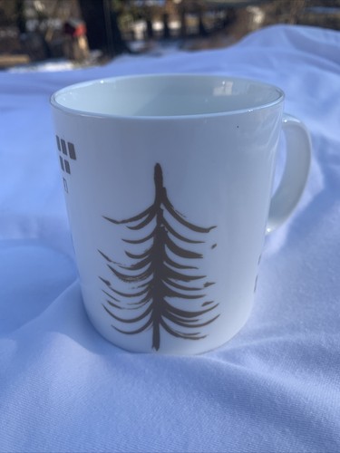 Set of (2) STARBUCKS 2014 Gold Christmas Tree Coffee 12 oz White Mugs Tetris EX! - Bild 6 von 12