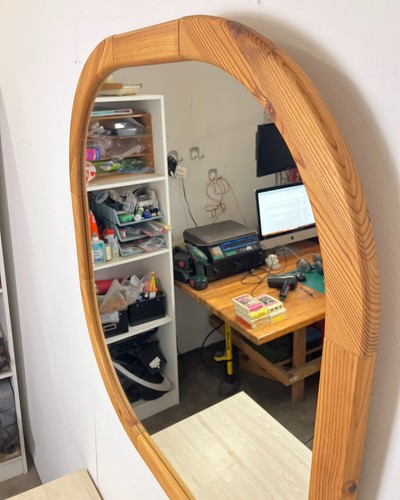 Vintage Circular Wall Mirror with Timber Frame - Picture 8 of 12