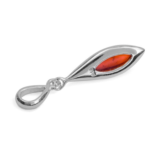 Bellissimo Ciondolo a Goccia Marquisa Argento Sterling 925 Ciliegio Baltico Ambra Ciliegio - Foto 2 di 7