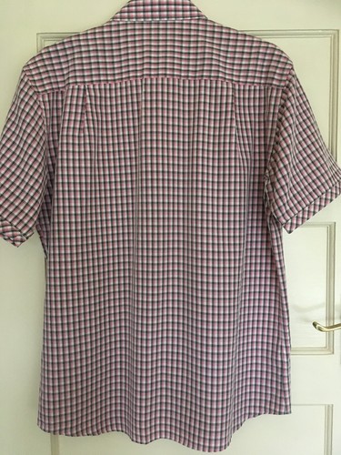 M&S Mens Soft Touch Check Shirt Short Sleeve Grey Pink White - Size M 38-40” - Imagen 3 de 4