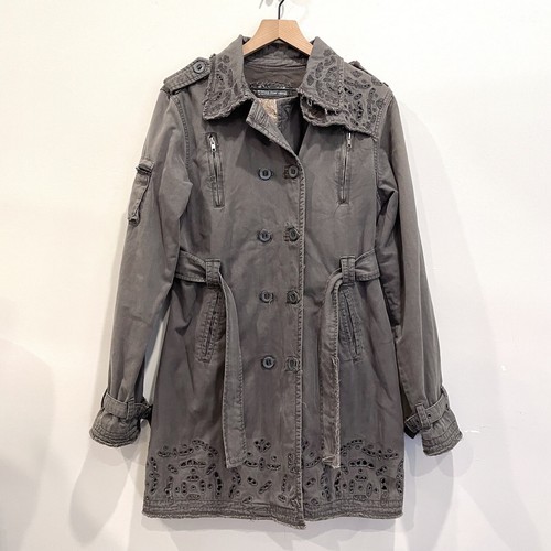 DA-NANG Surplus Women’s L Embroidered Eyelet Button Front Jacket Gray Taupe - Picture 2 of 12