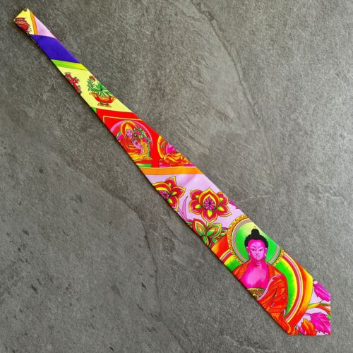 GIANNI VERSACE COUTURE silk tie Buddha & Floral print from F/W 1993/94 - Picture 4 of 12