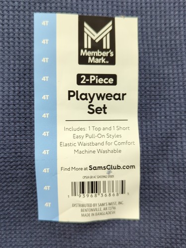 NWT Member's Mark Boy's 2 Piece Tee And Short Playwear Set Indigo Waffle 4T - Picture 2 of 4