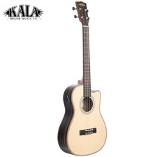 Kala Solid Spruce Top Striped Ebony Cutaway Baritone Acoustic Electric Ukulele