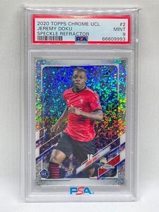 JEREMY DOKU 2020 TOPPS CHROME UCL SPECKLE REFRACTOR ROOKIE RC #2 PSA 9 POP 3