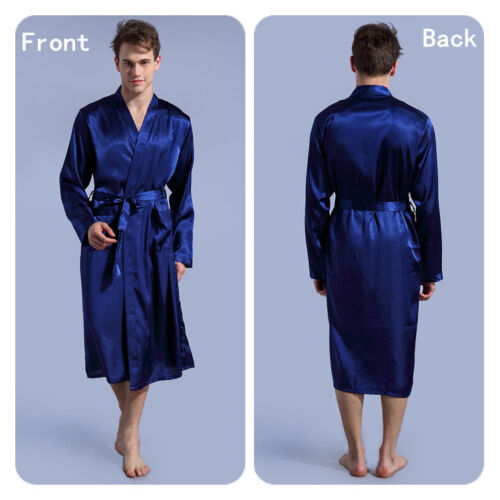 Pigiama uomo lungo raso seta kimono accappatoio vestaglia pjs loungewear US - Foto 8 di 24