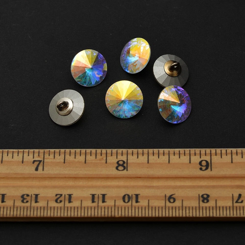 12mm Austria Crystal 1122 Rivoli Rhinestone Button with Shank, 6-pcs, SW-1122BT - Image 2 of 3