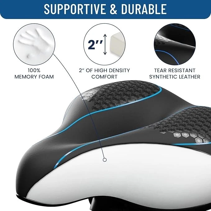 Everlasting Comfort Saddle Wide Bike Seat Black & Blue Comfortable Memory Foam - Image 2 of 4