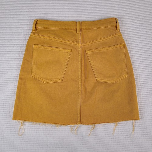 & Other Stories Mustard Yellow Mini Skirt SZ 2 Raw Hem 5 Pocket Cotton Denim - Picture 6 of 6