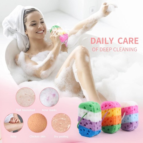 3 Pcs Exfoliating Bath Sponges for Shower, Sponge Loofah Soft Bathing for Body W - Picture 4 of 6