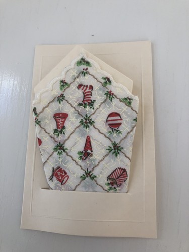 VTG Hankie -Handkerchief - SMALL CHRISTMAS HANKIE WITH ENVELOPE scalloped - Picture 3 of 5