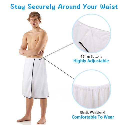 2pc Mens Adjustable Shower Wrap Bath Towel with Snap Closure 27 x 55 inch - Picture 5 of 7