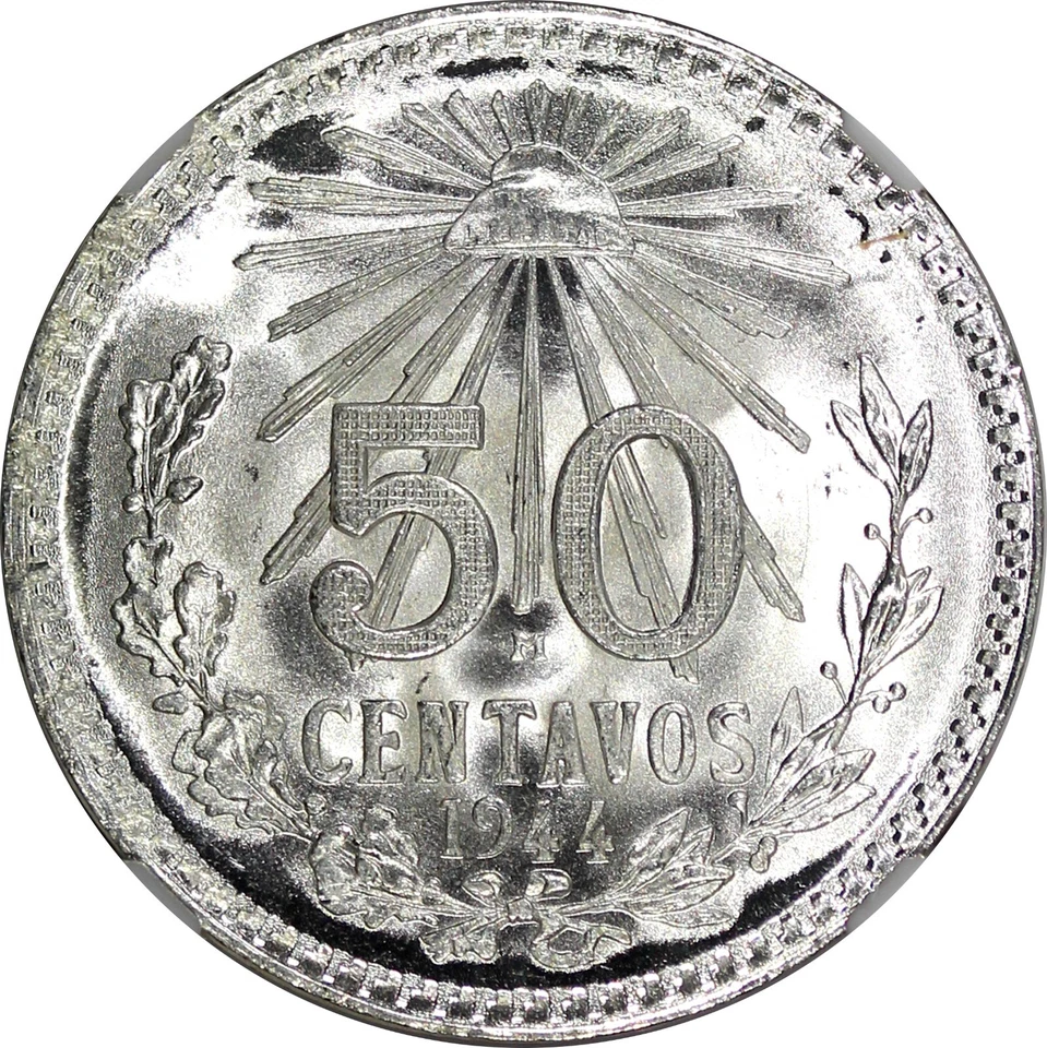 México ESTADOS UNIDOS Plata 1944 M 50 Centavos NGC MS67 GEMA BU KM# 447 (4) Foto 4 de 4