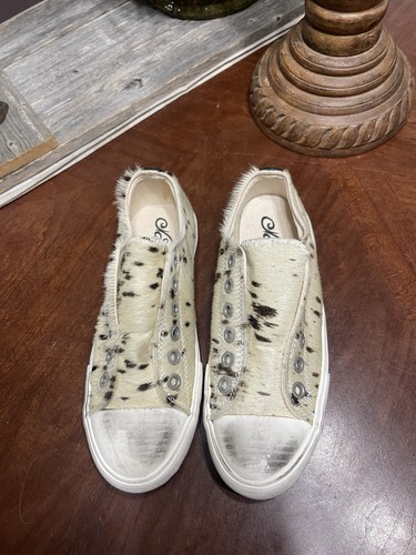 Sneakers Naughty Monkey pelle di mucca effetto invecchiato fauna selvatica capelli di cavallo slip on casual 7,5 - Foto 2 di 9
