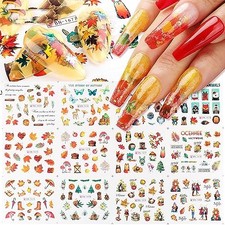 12 Sheets Fall Nail Stickers Thanksgiving Water Transfer Nail Decals Autumn W10