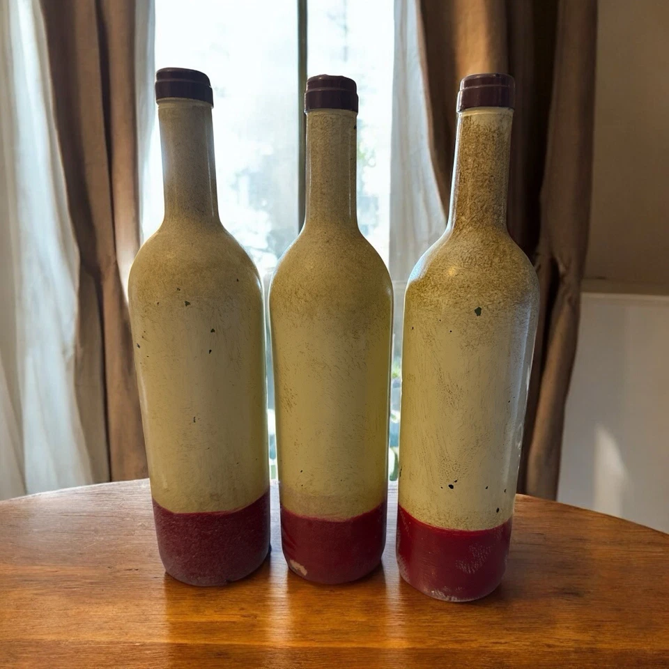 Juego de 3 botellas de vino decoupaged pintadas a mano - diseño de gallo y pollo Foto 2 de 4