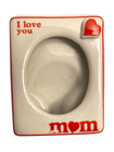 Ceramic “I Love You Mom” Picture Frame Red Heart Oval Photo Holder Vintage 5"