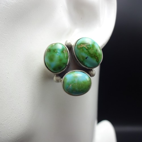 Signed Navajo SONORAN GOLD TURQUOISE Sterling Silver EARRINGS Cluster Pierced - Picture 3 of 13