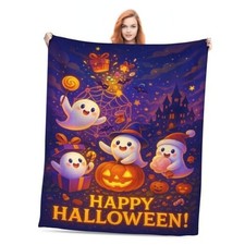 Blanket   Soft Flannel Pumpkin Ghost Throw Blanket, Cute 60"x50" Halloween