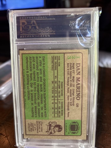 1984 Topps - Dan Marino #123 (RC) Rookie PSA 8 HOFer Dolphins - Afbeelding 2 van 2