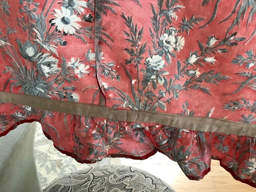 Antique French Curtain Panel Floral Cotton Fabric Ruffle 19th C. Lovely Red - Picture 15 of 20