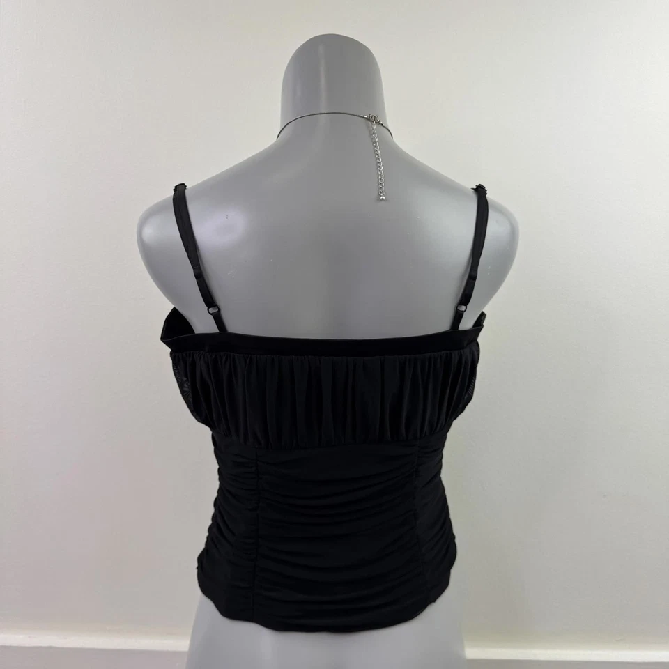 Y2K vintage ruched mesh top bustier black strappy straight neckline - Image 3 of 4