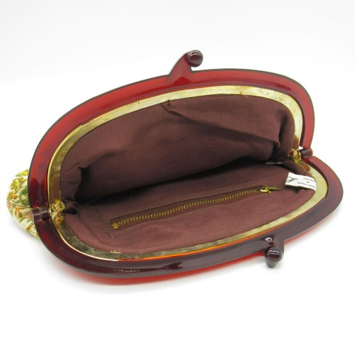 Vintage Floral Tapestry Clutch Purse With Brown Plastic Frame La Regale - Picture 8 of 11