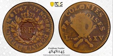 1767 A French Colonies Sou 1793 "RF" Counterstamp PCGS VF-25 *Ex. Martin*