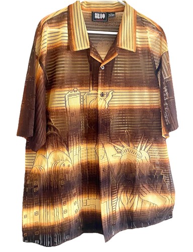 Billion Bay Statue Of Liberty/ Sky Scrapers See Thru Button Up Shirt - Picture 1 of 10