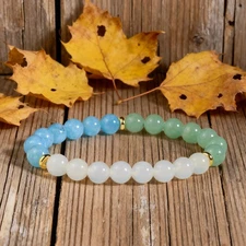 Triple Protection Bracelet Aquamarine Green Aventurine Gray Agate Crystal Gifts