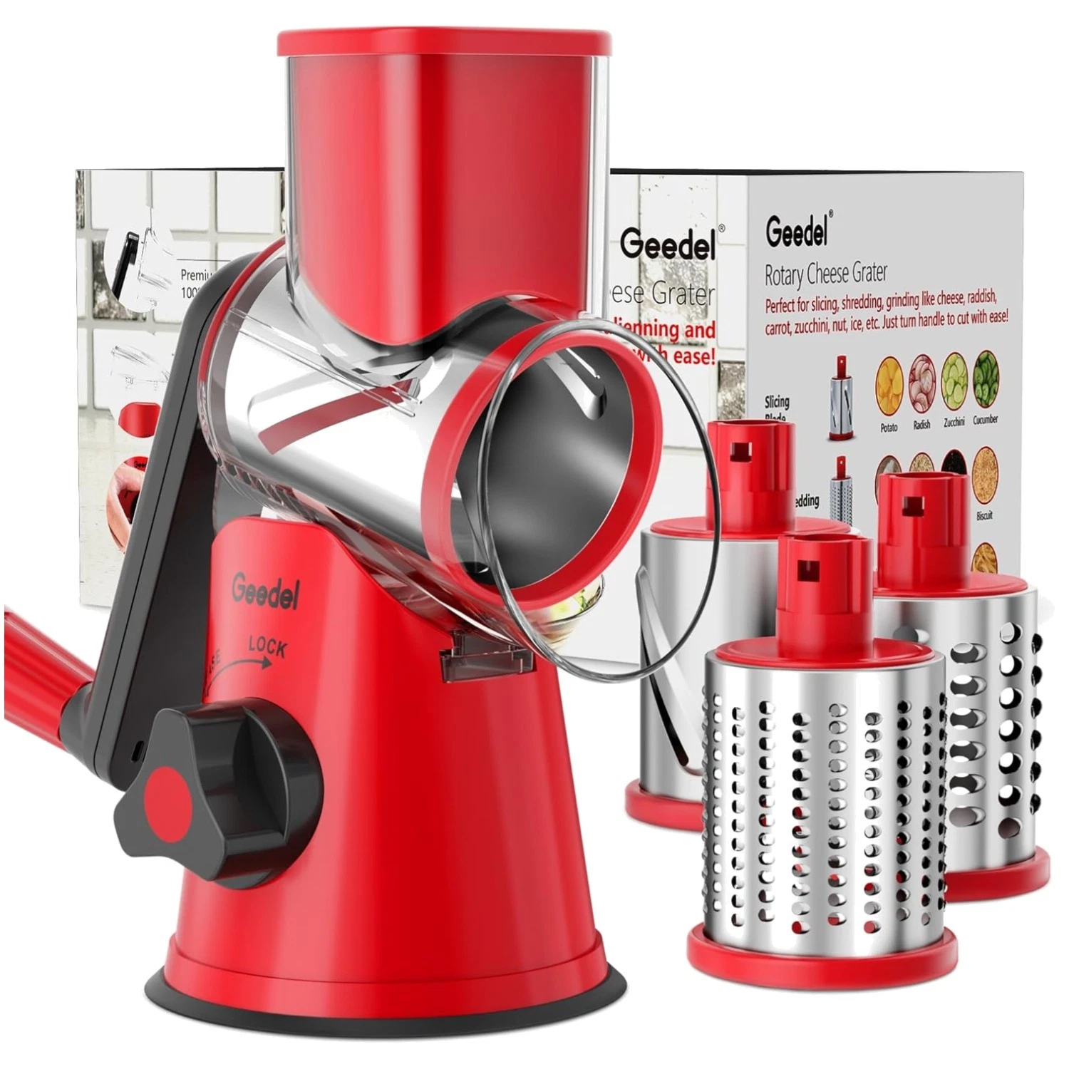 3-Blade Rotary Cheese Grater - Easy Clean Mandoline Slicer