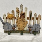 Vintage Wooden Cats On A Picket Fence with Hooks 14” Wide Country Decor