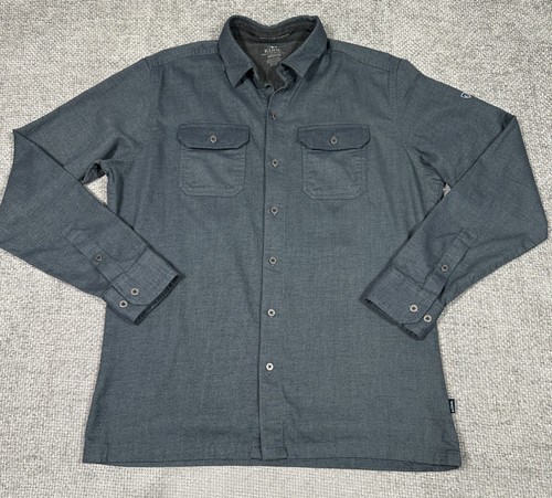 Kuhl Dillingr Flannel Shirt Mens Medium Green Blue Pockets Tencel Hiking Outdoor