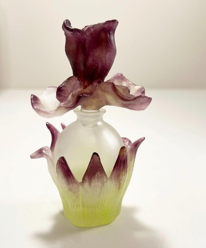 DAUM PARFUM FLOWER PATE DE VERRE & FROSTED GLASS IRIS PERFUME BOTTLE w/ BOX - Picture 4 of 9