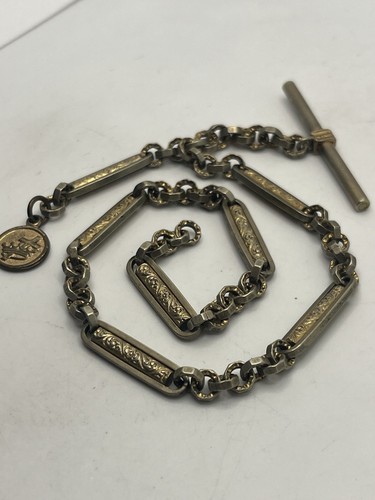 Catena orologio Albert ornata fiore anello fob con corona e croce antica t bar vintage - Foto 3 di 14