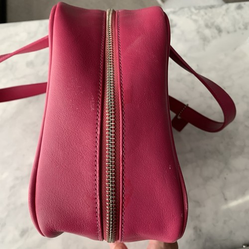 VTG Coach Leather Full Zip Large Cosmetic Bag Top Handle Fuchsia Pink Rare - Picture 9 of 17