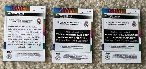 2024 Topps Finest Theo Zidane Rc Auto /99, Refractor Rc Auto, Blue Rc /275! - Bild 2 von 2